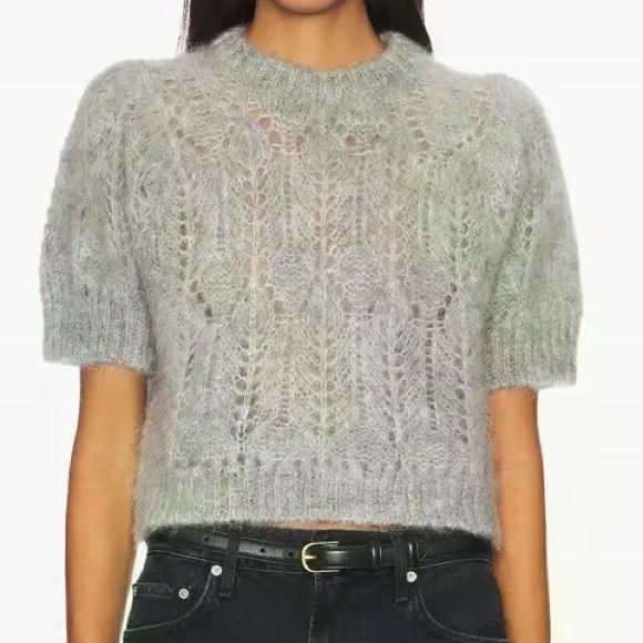 Citizens Of Humanity Odette Mohair Blend Open Weave Puff Sleeve Crewneck Sweater